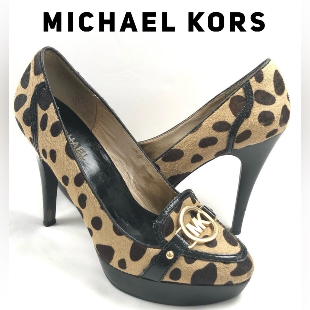 New Michael Kors Vintage Calf Hair Cheetah Platform Pump Heels Size 10